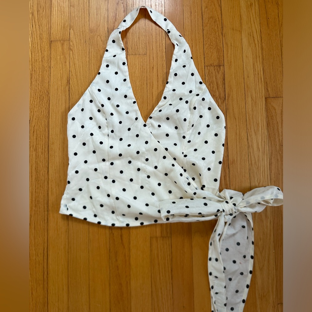 Princess Polly Beffanie Halter Wrap Top Polka Dot